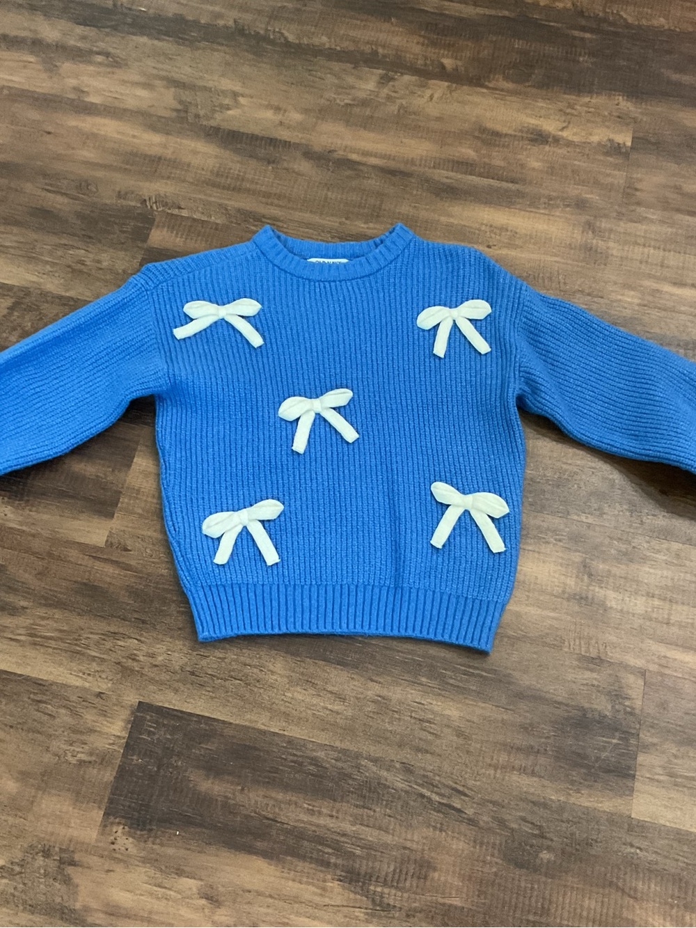 Old Navy Bright Blue Sweater with Cream Bow Accents